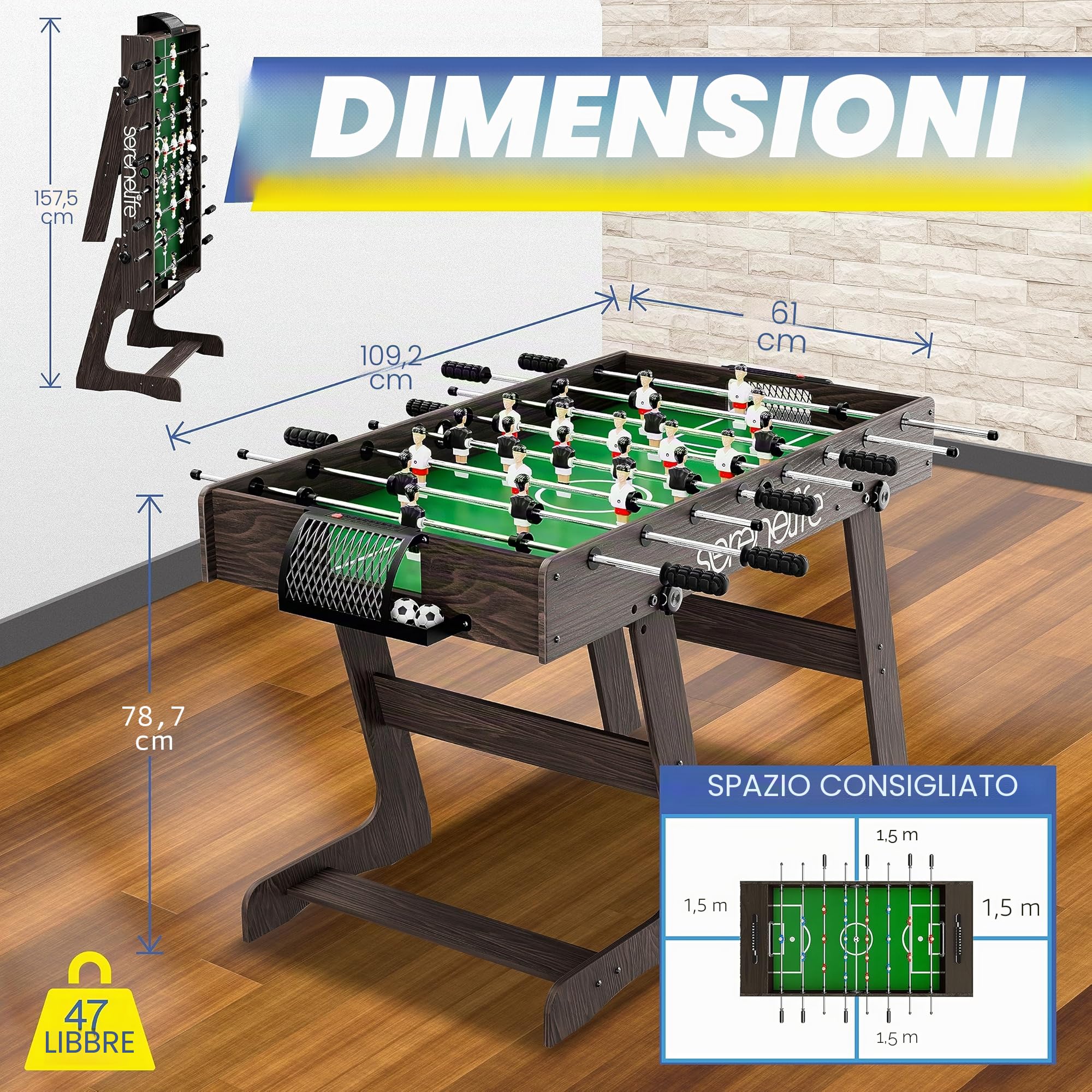 SereneLife Tavola da Calcio Balilla a Grandezza Naturale, Calcio con Palla Set per la Casa, Calcio Balilla Professionale, Design Moderno e Robusto.