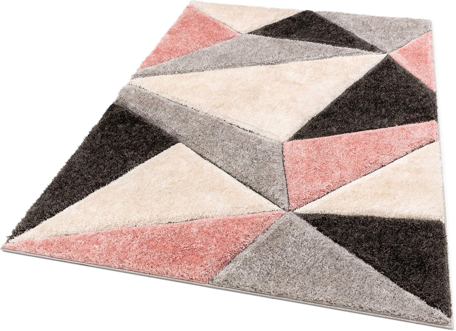 Well Woven Walker Pink Triangle Boxes Thick Soft Plush 3D Textured Shag Area Rug (5'3" x 7'3")