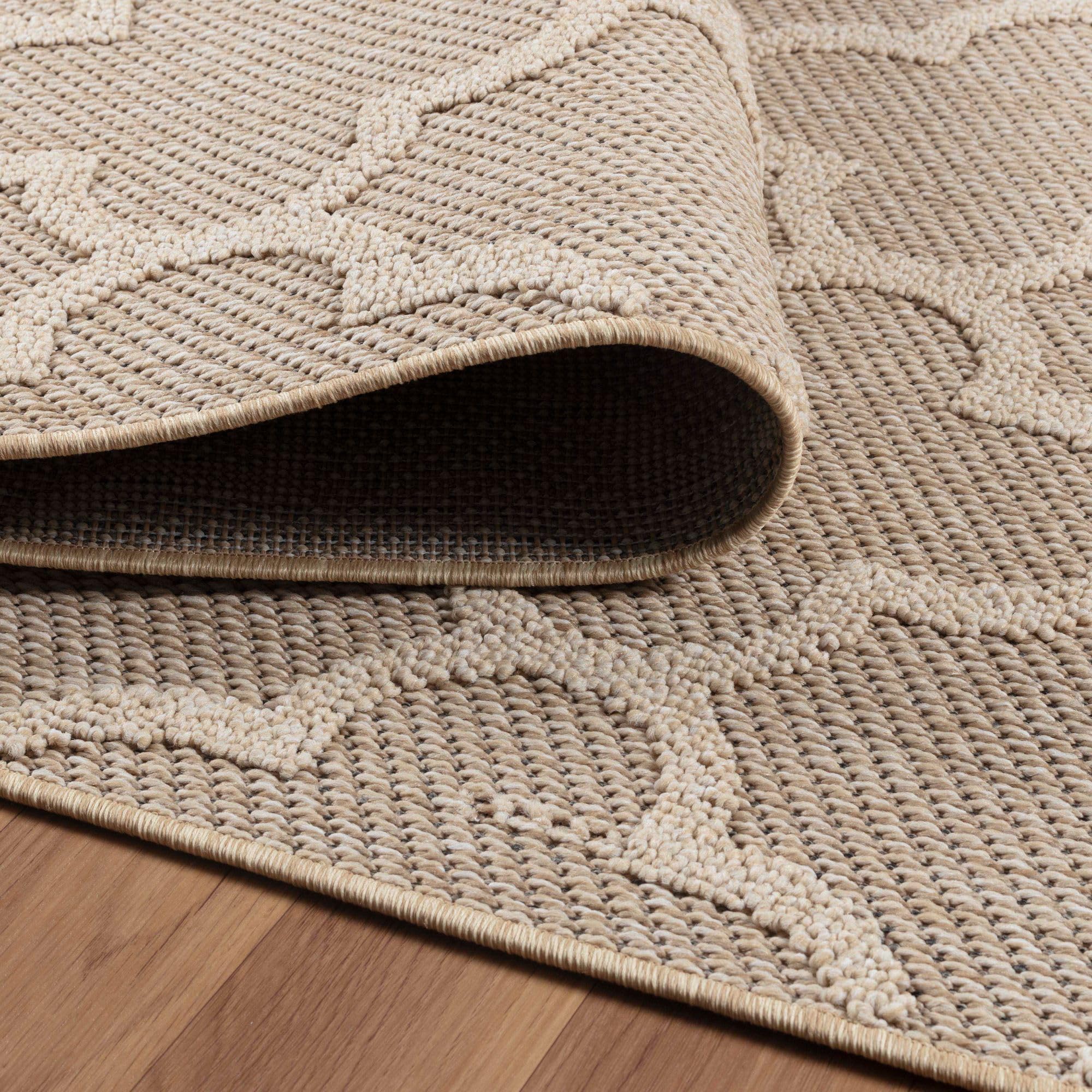 Carpetsale24 Tappeto da esterni, colore beige, disegno scandinavo, 110712, tappeto rettangolare, Tappeti per terrazzo-balcone o cucina, 160 x 230 cm