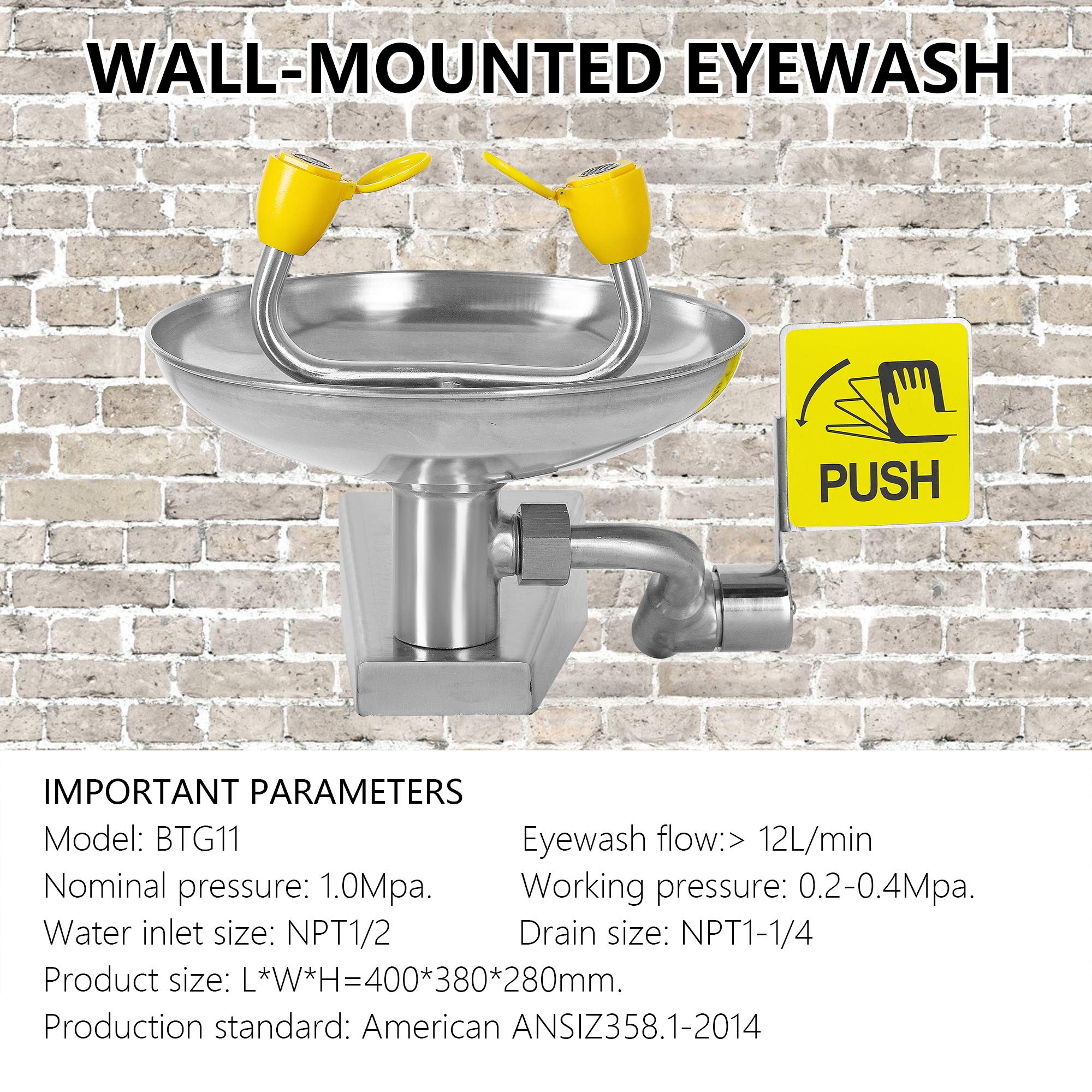 CGOLDENWALL Eye Wash Station Wall Mounted Eyewash Station Emergency Eye