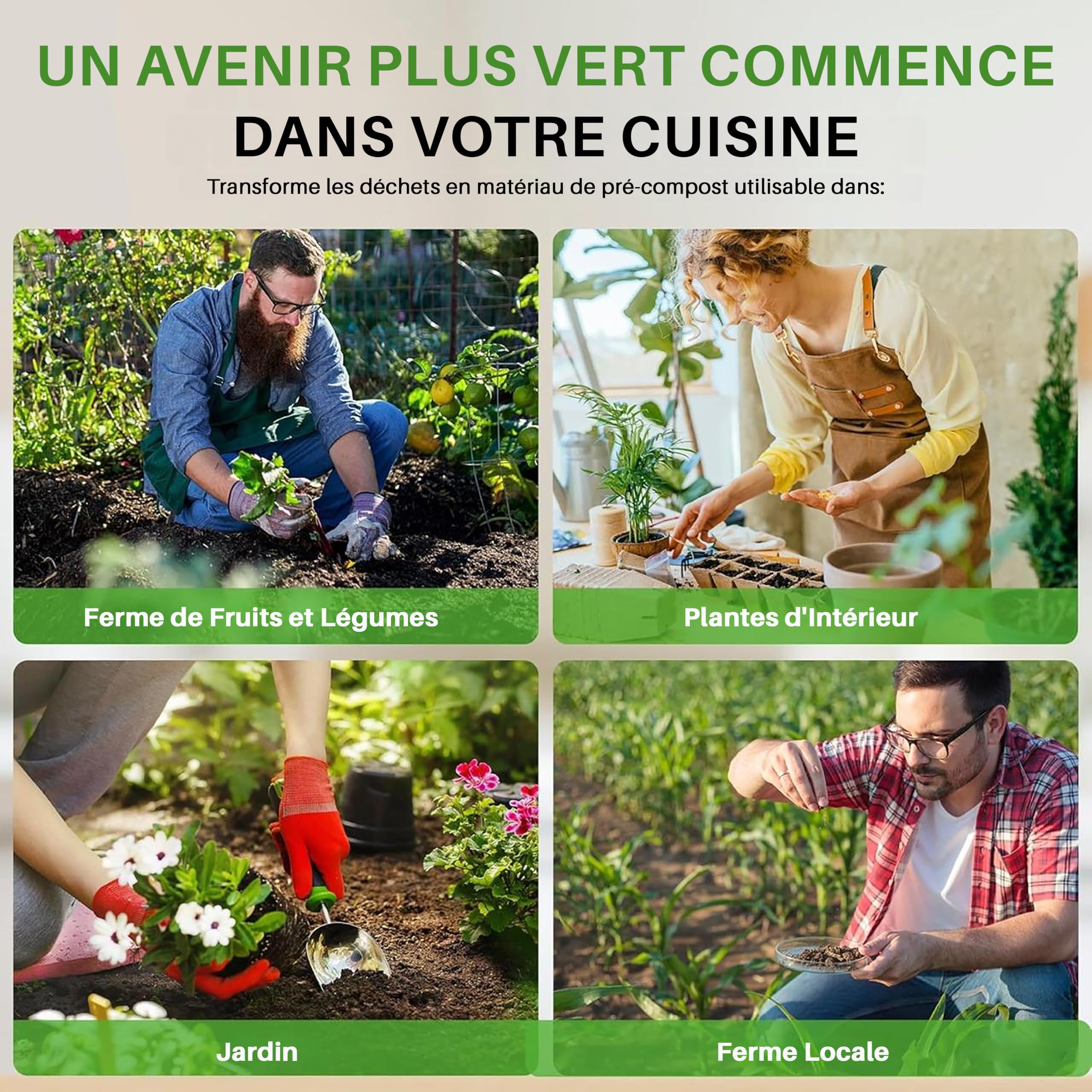 Nutrichef Composteur Cuisine Électrique 3L – Poubelle Compost Cuisine Automatique de Comptoir - Fonctions de Séchage, Broyage et Refroidissement - sans Odeur, Blanc