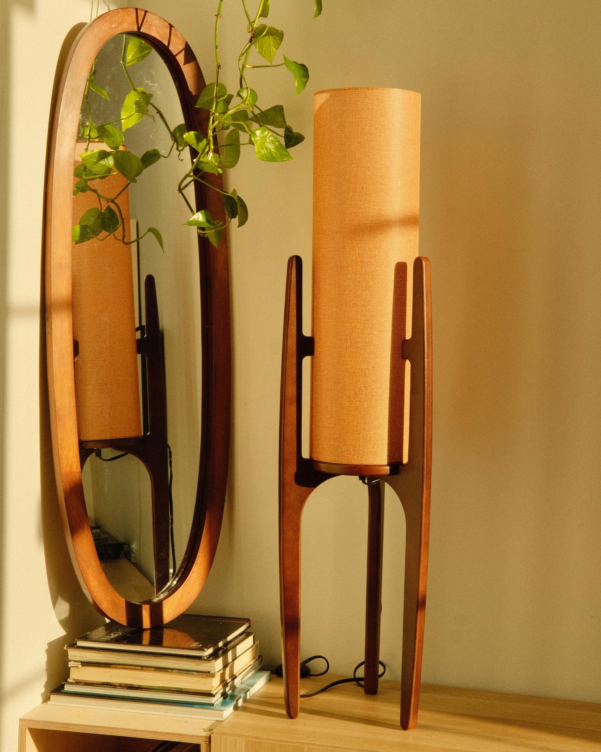 Ozarke Zen Modern Floor Lamp - Fabric Shade & Wood Frame Mid-Century 44 Inch Standing Corner Light for Bedroom, Living Room & Home Decor - E26 Bulb Warm 3000K (Natural Wood)