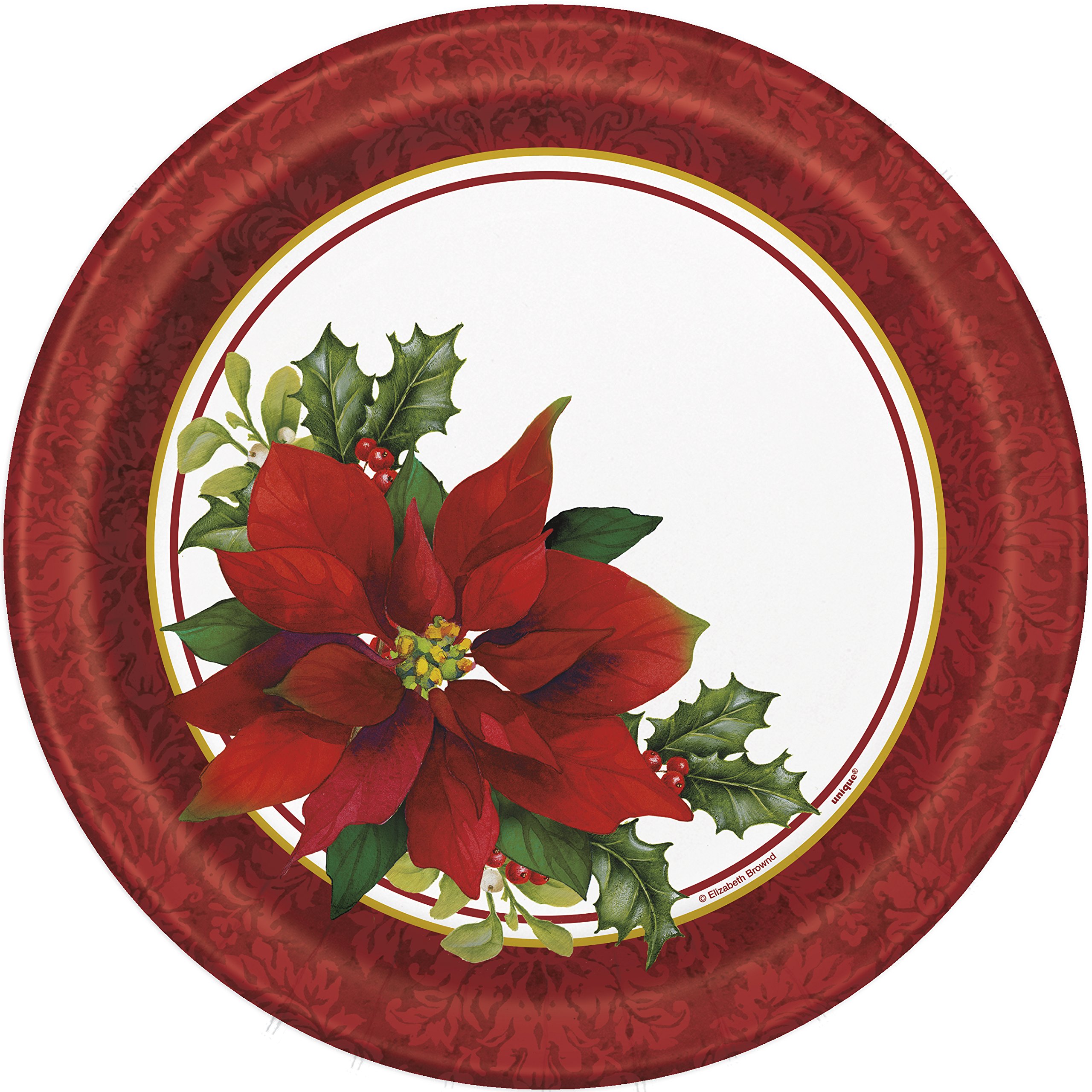Holly Poinsettia Holiday Dinner Plates, 8ct