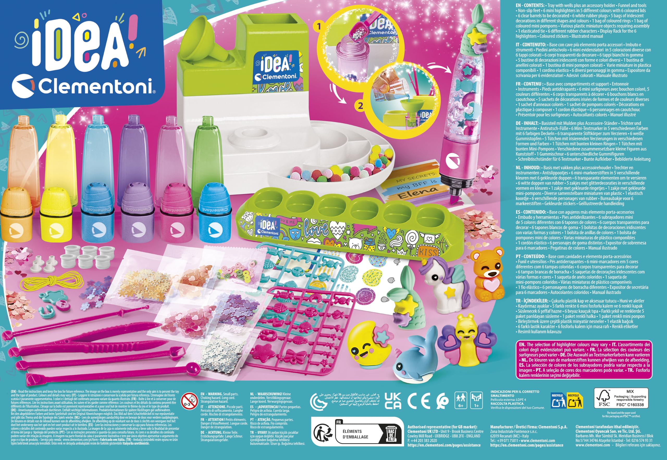 Clementoni Laboratorio Evidenziatori Personalizzati Kit Creativo Bambini 6+ Anni 50+ Accessori 6 Evidenziatori Made in Italy