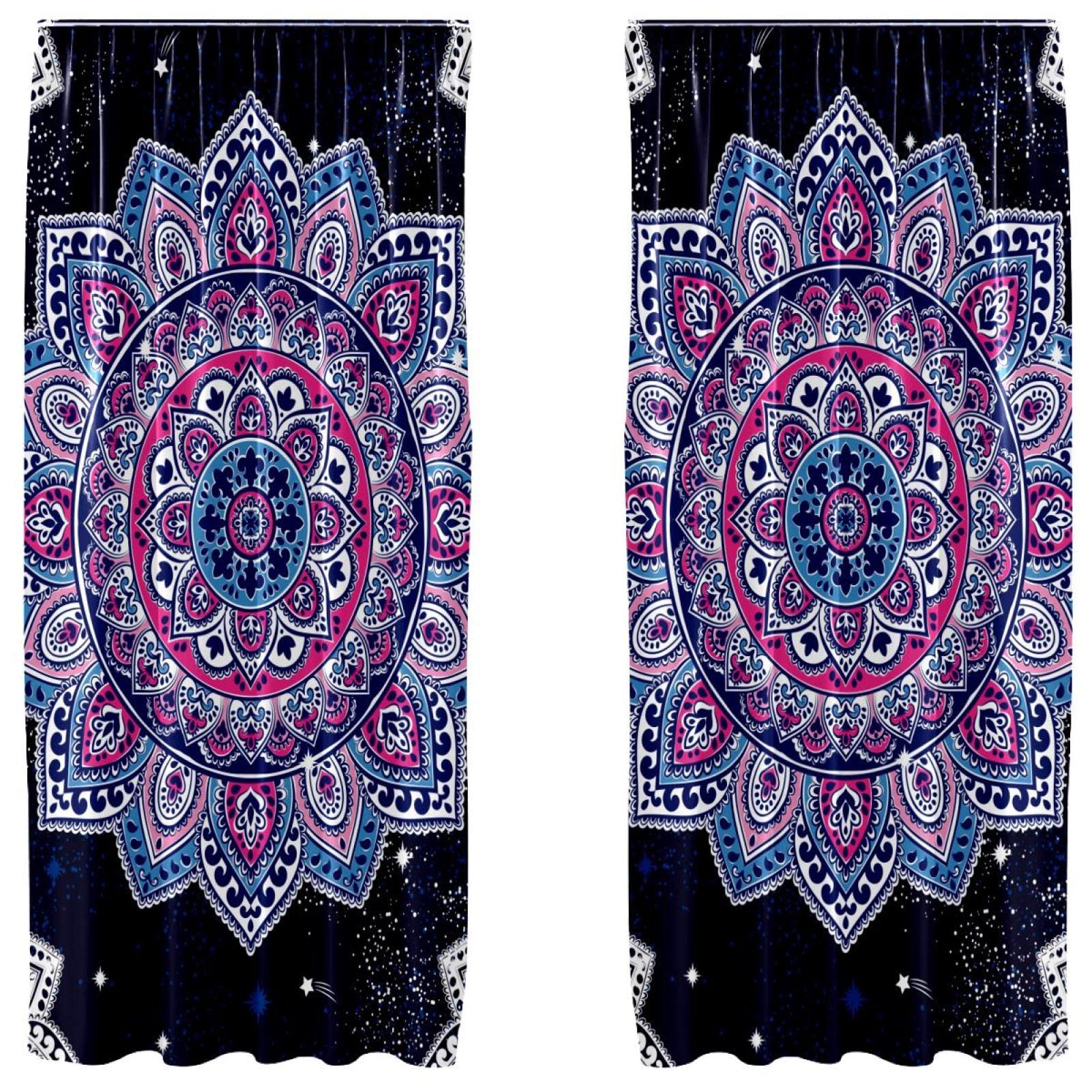 Rideaux de fenêtre légers motif mandala lot de 2 pour illuminer une pièce