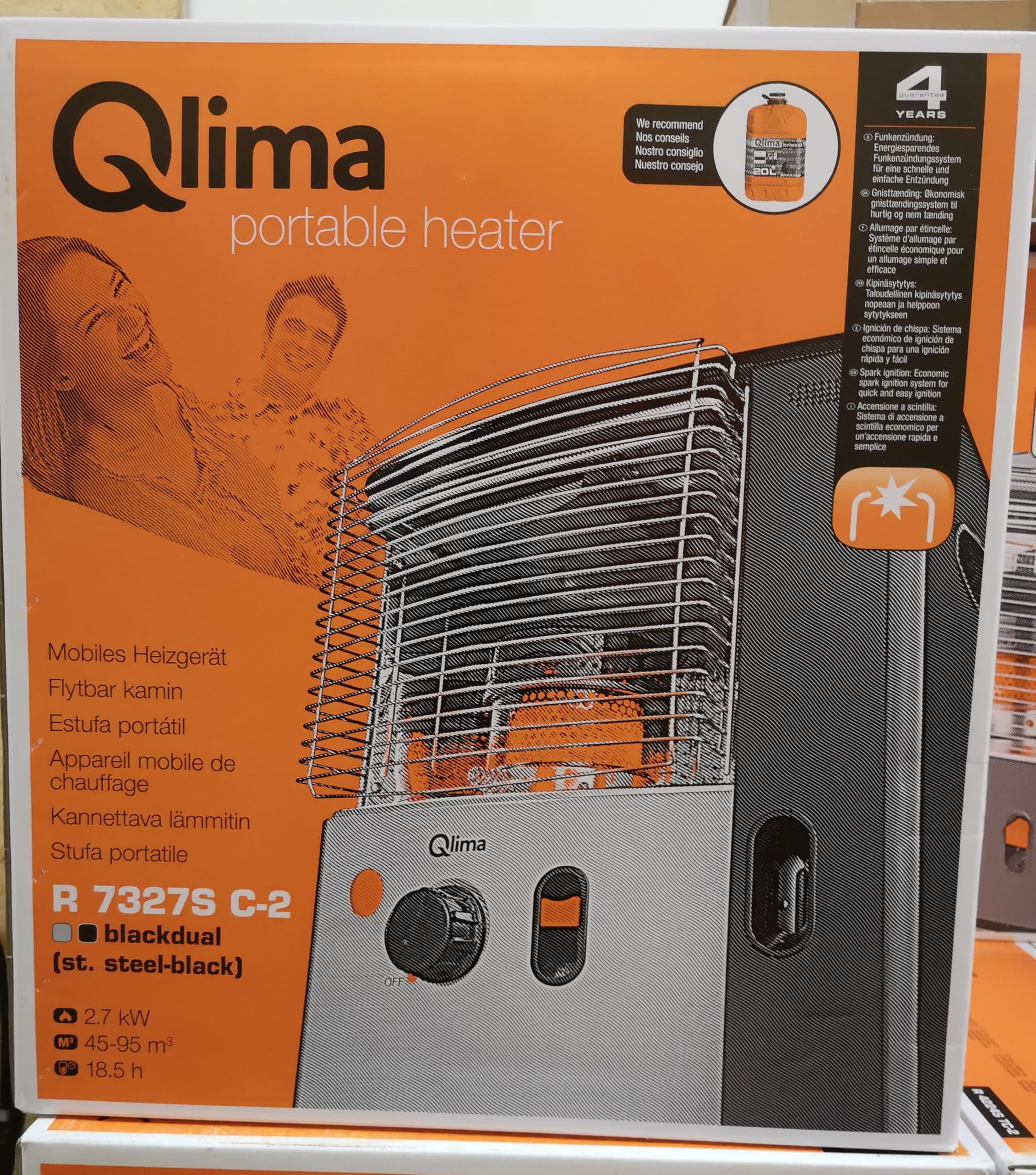 QLIMA R7224-SC - 2400 watts - Poele a pétrole a meche - jusqu'a 85 m3 - Detecteur CO² - Réservoir 4,2 litres