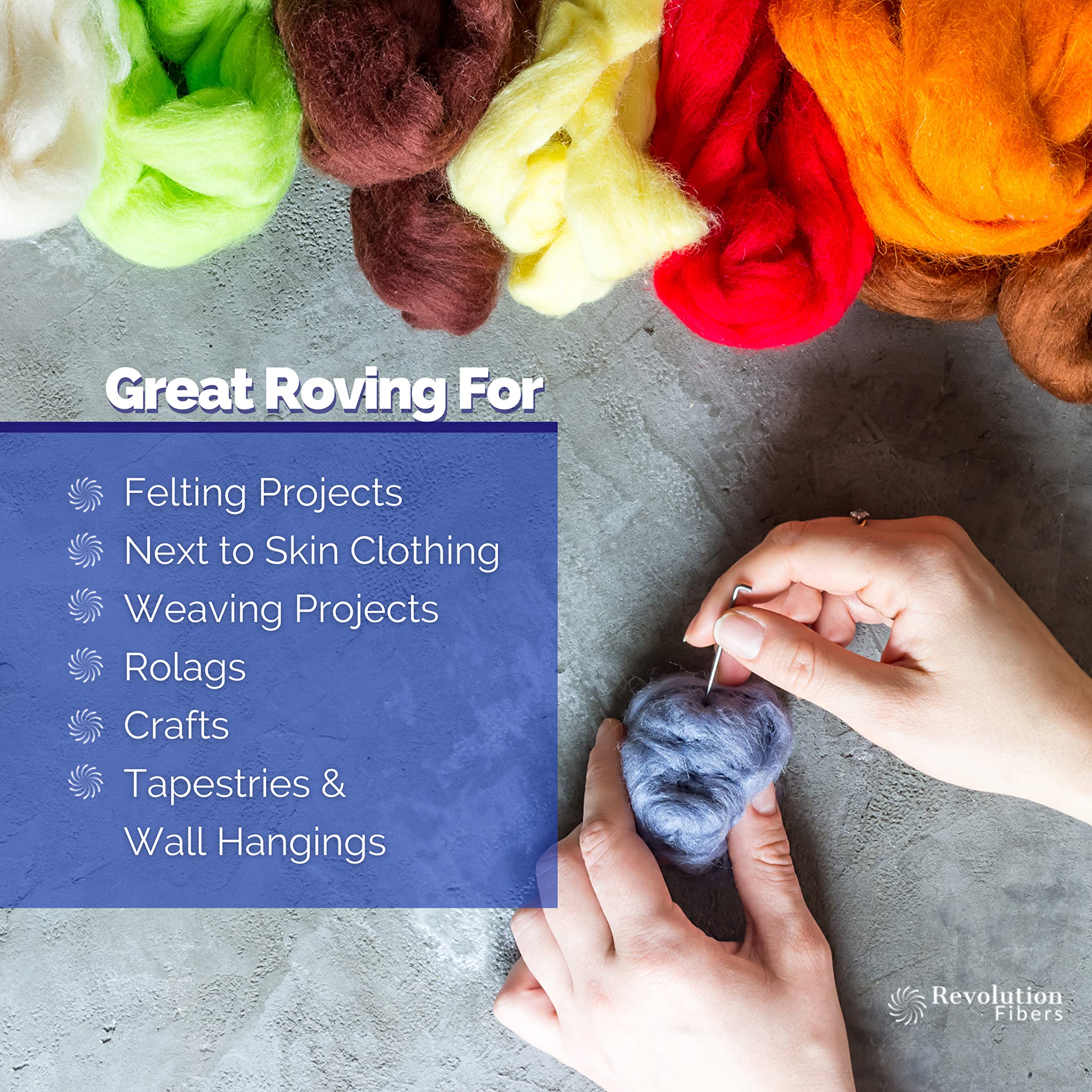 Revolution Fibers | Mischung aus Merinowolle | perfektes Wollgarn zum Spinnen, Nadelfilzen, Nassfilzen, Weben und Basteln (alle Kreaturen (natürlich), 500 Gramm)