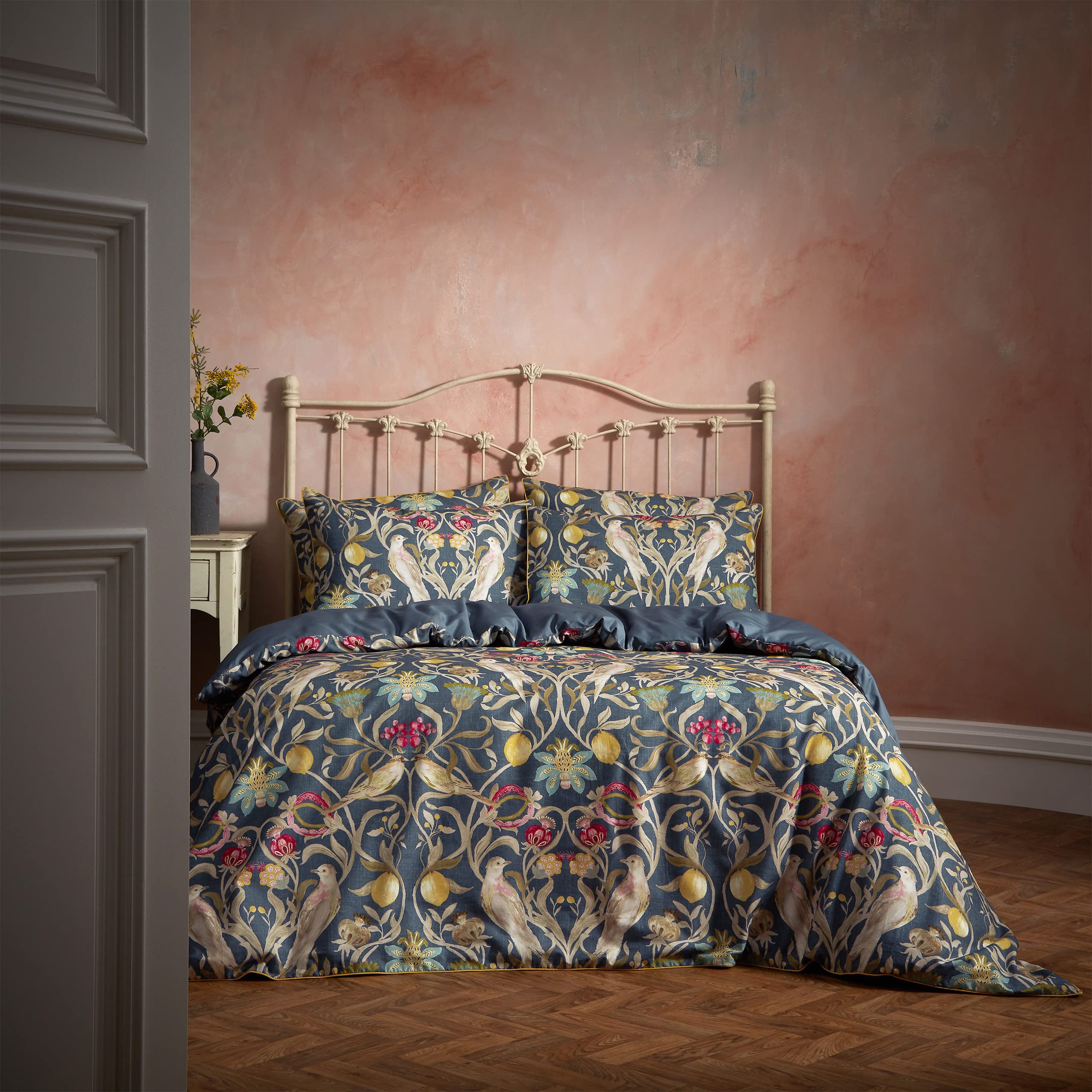 EW by Edinburgh Weavers Double Navy Cotton Duvet Cover Set - Liberty Floral Birds
