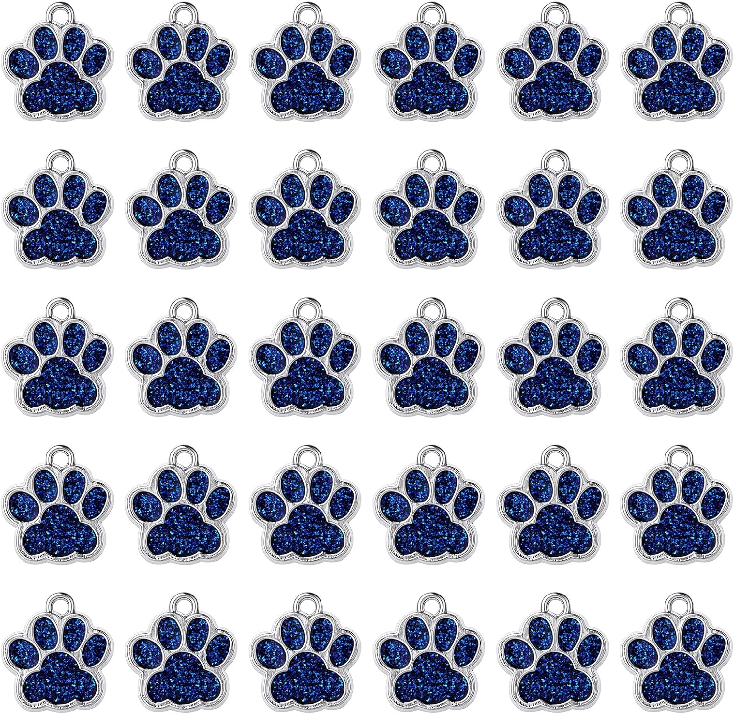 30Pcs Blue Dog Paw Alloy Enamel Pendants Enamel Paw Print Charm with Glitter Powder Paws Print Pendants Animal Dog Paws Keychain Pendant for DIY Keychain Earring Key Chains Jewelry Making Hole 2mm