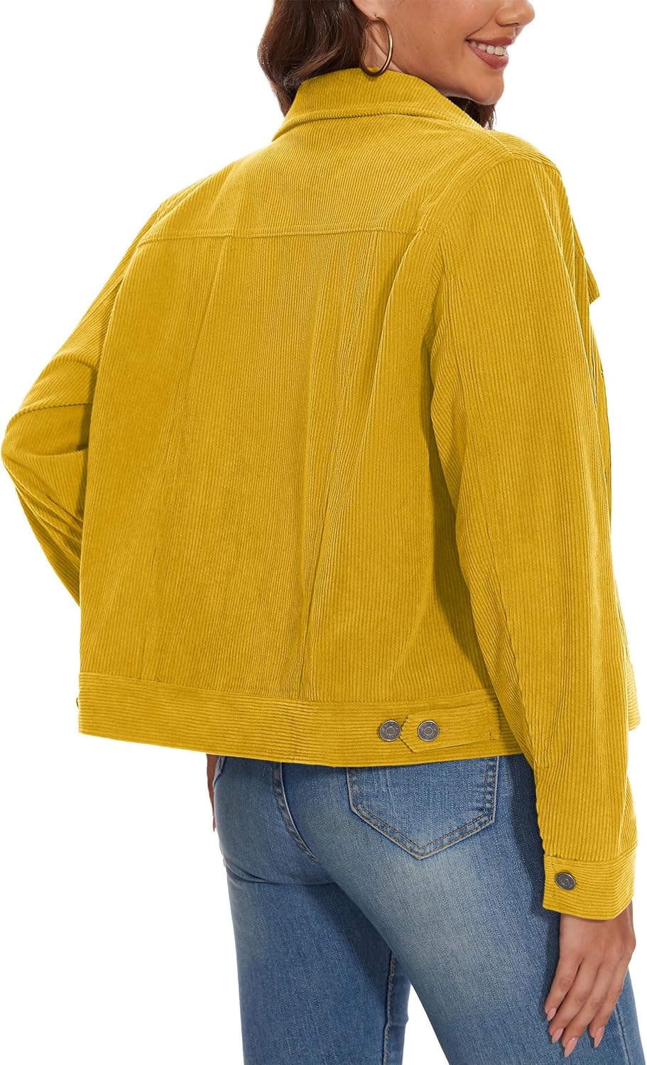 MAGCOMSEN Women's Corduroy Jacket Fashion Cropped Jackets Button Down Shacket Long Sleeve Outerwear with Flap Pockets - Image 2