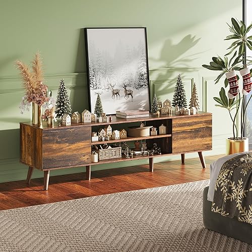 Miniatura 54 de WLIVE Soporte de TV para TV de 55 y 60 pulgadas, moderno centro de entretenimiento con armarios de almacenamiento, mesa consola de TV de mediados de