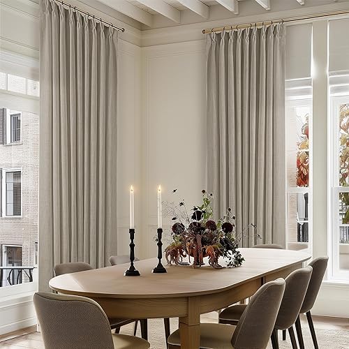 Miniatura 122 de Cortinas plisadas de lino neutro de 84 pulgadas de largo, juego de 2 paneles para sala de estar, comedor, con trabilla trasera de pliegues pinzados,