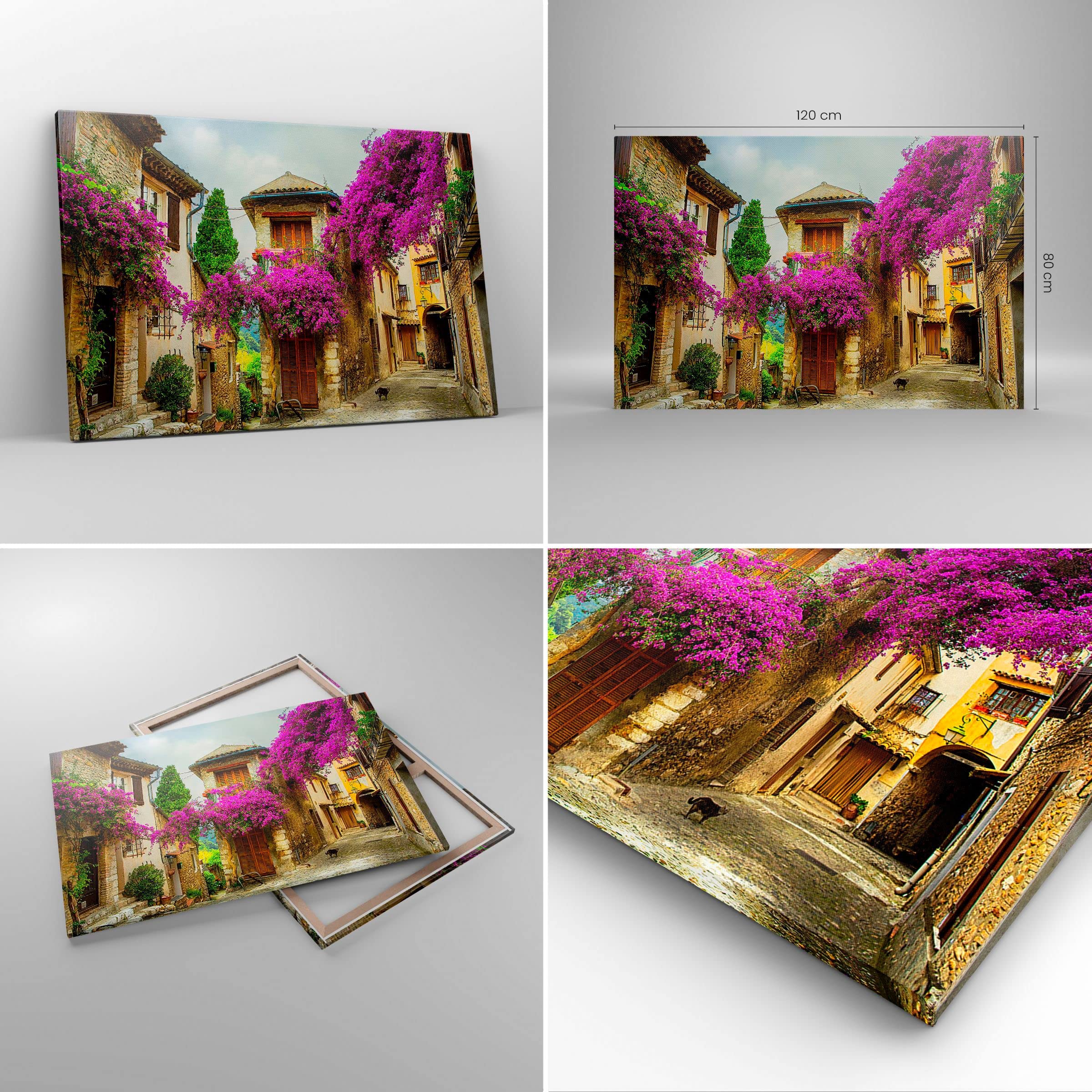 Lienzo Decorativo 120x80cm Moderno Horizontal Arquitectura Botánica - 3589 | Calle Verano Flores Cuadro sobre Lienzo Grande Arte mural Decoración del Hogar Salón Dormitorio Oficina Cuadros de Pared