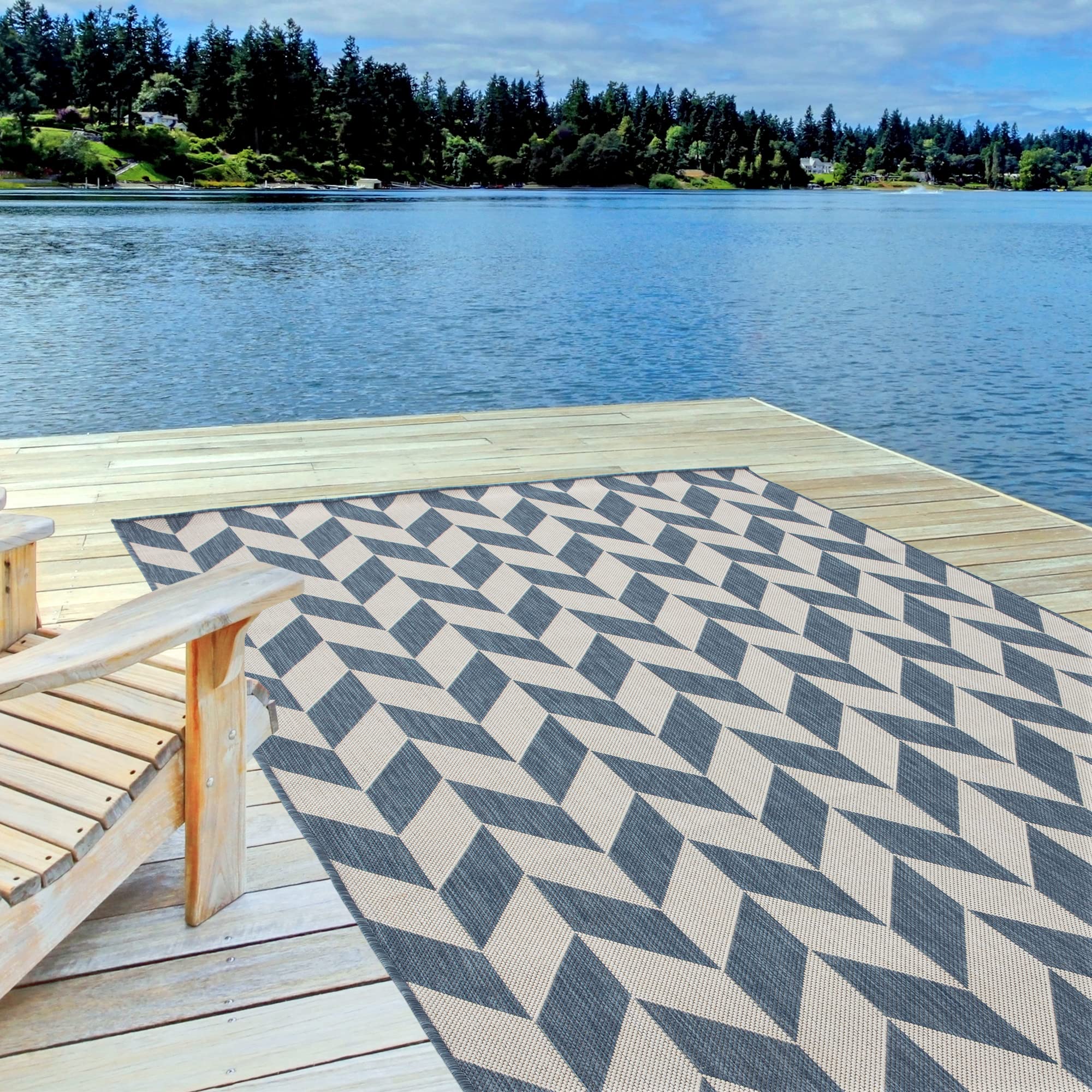 THE RUGS Outdoor Rug – Weather & UV Resistant Outdoor/Indoor Area Rugs - Durable Rugs for Patio, Deck, Garden, Kitchen, Bathroom or Living Room - Blue, 120 x 170 cm