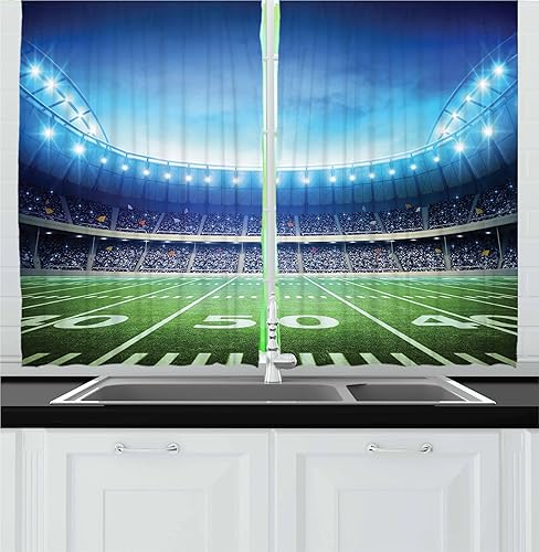 Miniatura 23 de Lunarable Cortinas de cocina mostaza, piñas tropicales sobre líneas amarillas horizontales a rayas amarillas, diseño de humor de fruta fresca, juego