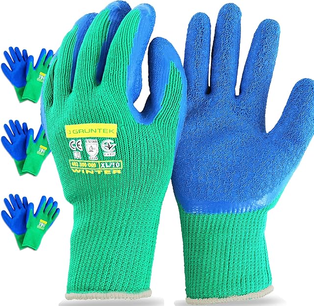 GRÜNTEK 4 Pairs of Protective Thermal Winter Gloves with Polyester Lining and Latex Coating, Size XL/10, Suitable for Private and Commercial Use