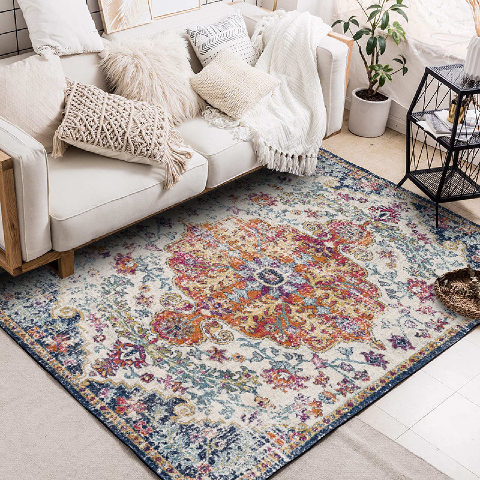 Tapis floral vintage rectangulaire pour salon et chambre doux 140x200