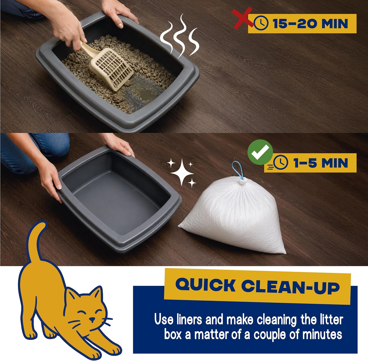 Cat Litter Bags, Jumbo Litter Box Liners, 25 Count, 36" × 18" | Heavy Duty Drawstring, Flexible Fit, Extra Deep Design