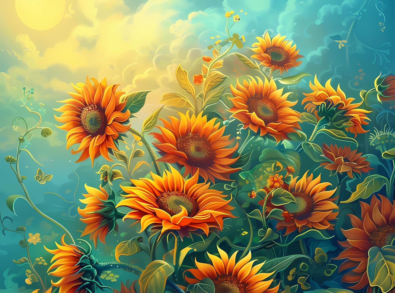 WODEJIAFANG Aesthetic Wall Fabric Wallpaper Decor Tapestry，Sunflower Theme Office Background Room Divider for Bedroom, Outdoor Garden Aesthetic 3D Tapestries Size 78 * 59 inches