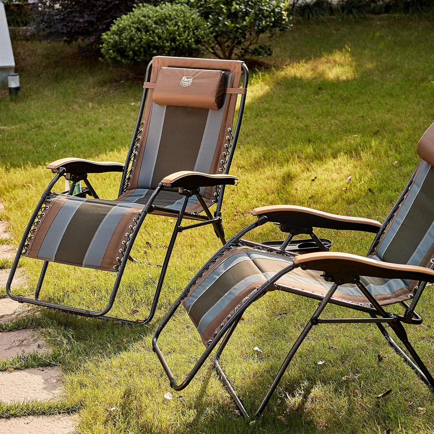 TIMBER RIDGE Oversized Zero Gravity Chair Folding Patio Lounge with Adjustable Headrest Cup Holder for Outdoor Garden Lawn-Support up to 350lbs(Brown) : Garden & Outdoor