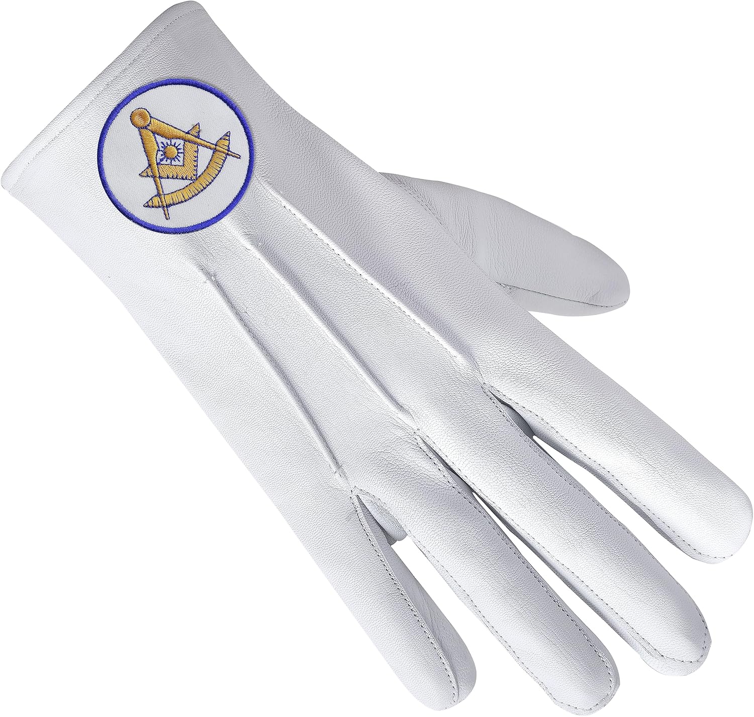 Bricks Masons Past Master Blue Lodge California Regulation Glove - Leather With Gold Emblem With Blue Borders