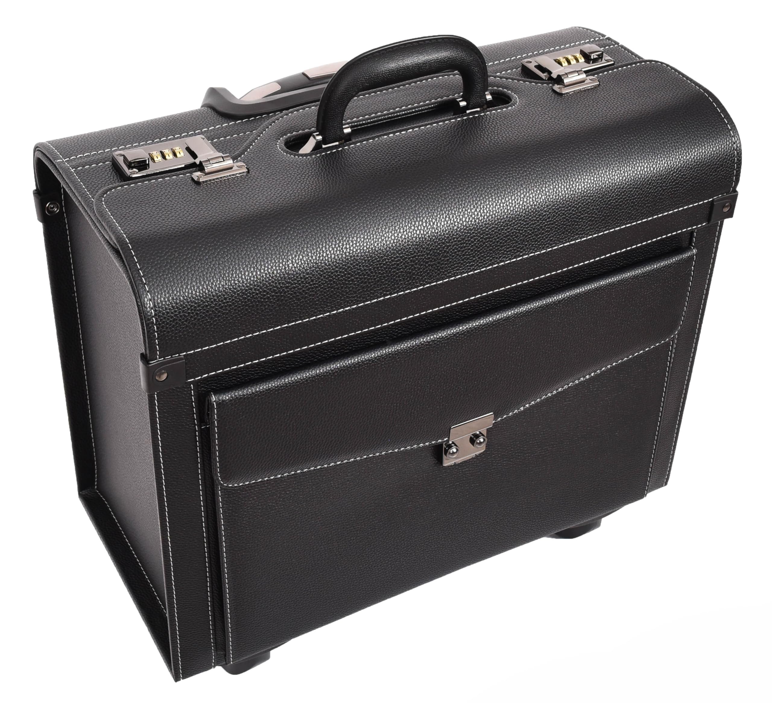 A1 FASHION GOODS Valise à roulettes en simili cuir, 4 roues, taille cabine double verrouillage, sac de voyage d'affaires Aero, Noir , L, Pilot Case Grande mallette de cabine