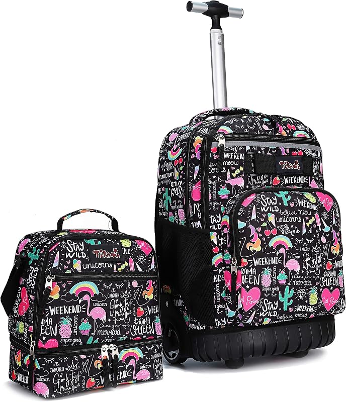 Tilami Mochila con ruedas de 19 pulgadas con bolsa de almuerzo Mochila para computadora portátil con ruedas, Ins