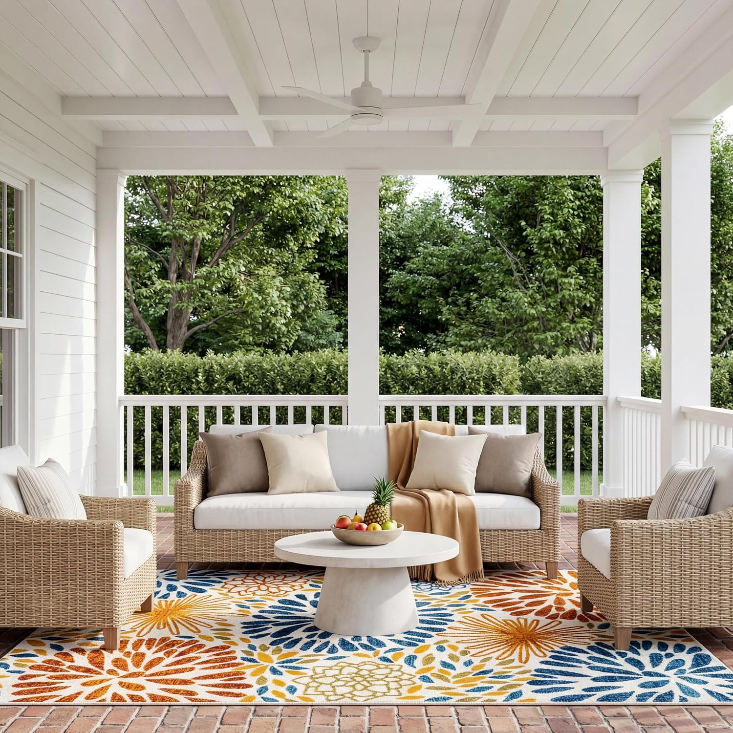 Nuloom Monique Blue/Multicolor, 7'6" x 9'6", Floral, Soft and Textured, High Traffic, Stain Resistant, Easy Clean, Durable Area Rug for Indoor/Outdoor Patio, Deck, Porch, Garden, Courtyard