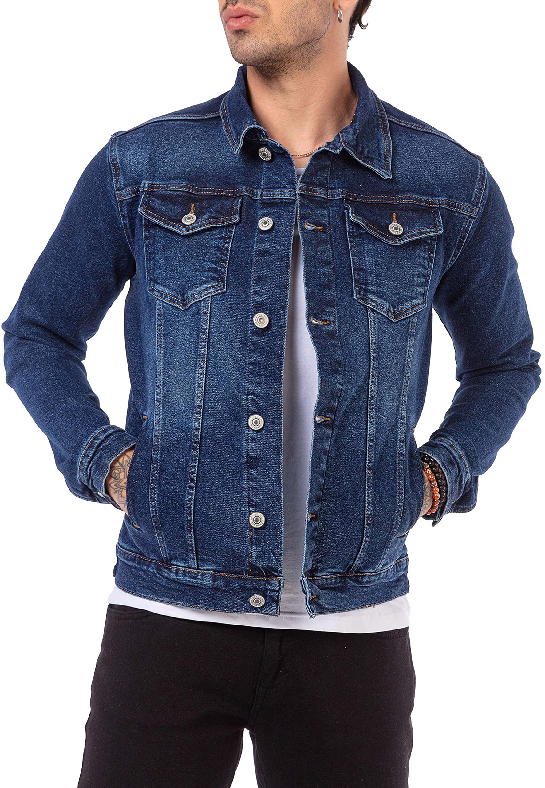 RED BRIDGE Chaqueta vaquera para hombre de algodón con bolsillos y botones delanteros Azul