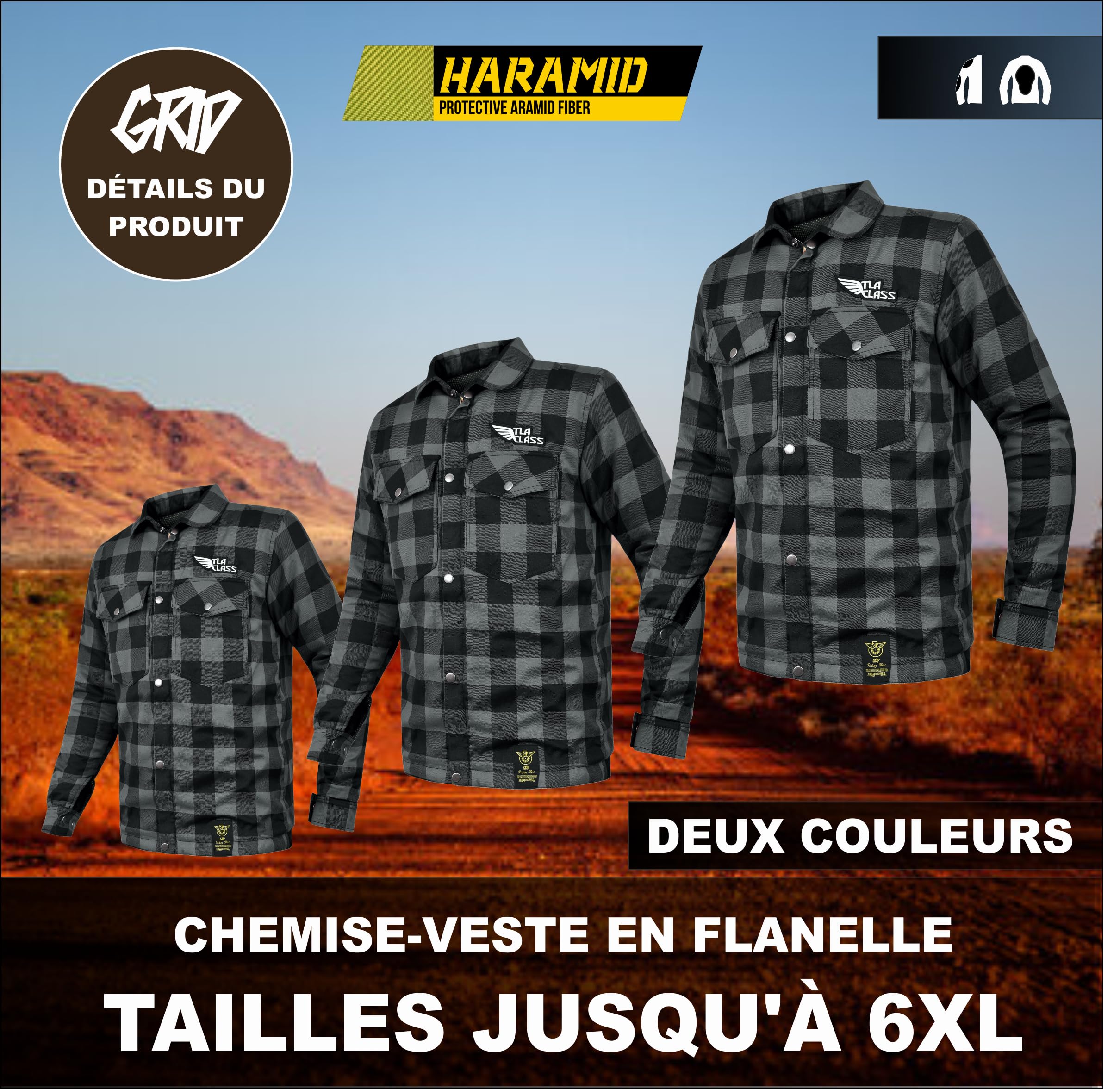 TLA Grid Camicia Moto con Protezioni, Giacca in Flanella a Quadri con Rinforzi in Aramide, Taglie sino 6XL Unisex Uomo e Donna, Giubbotto Moto e Scooter Vintage, Cafè Racer, Zip e Bottoni