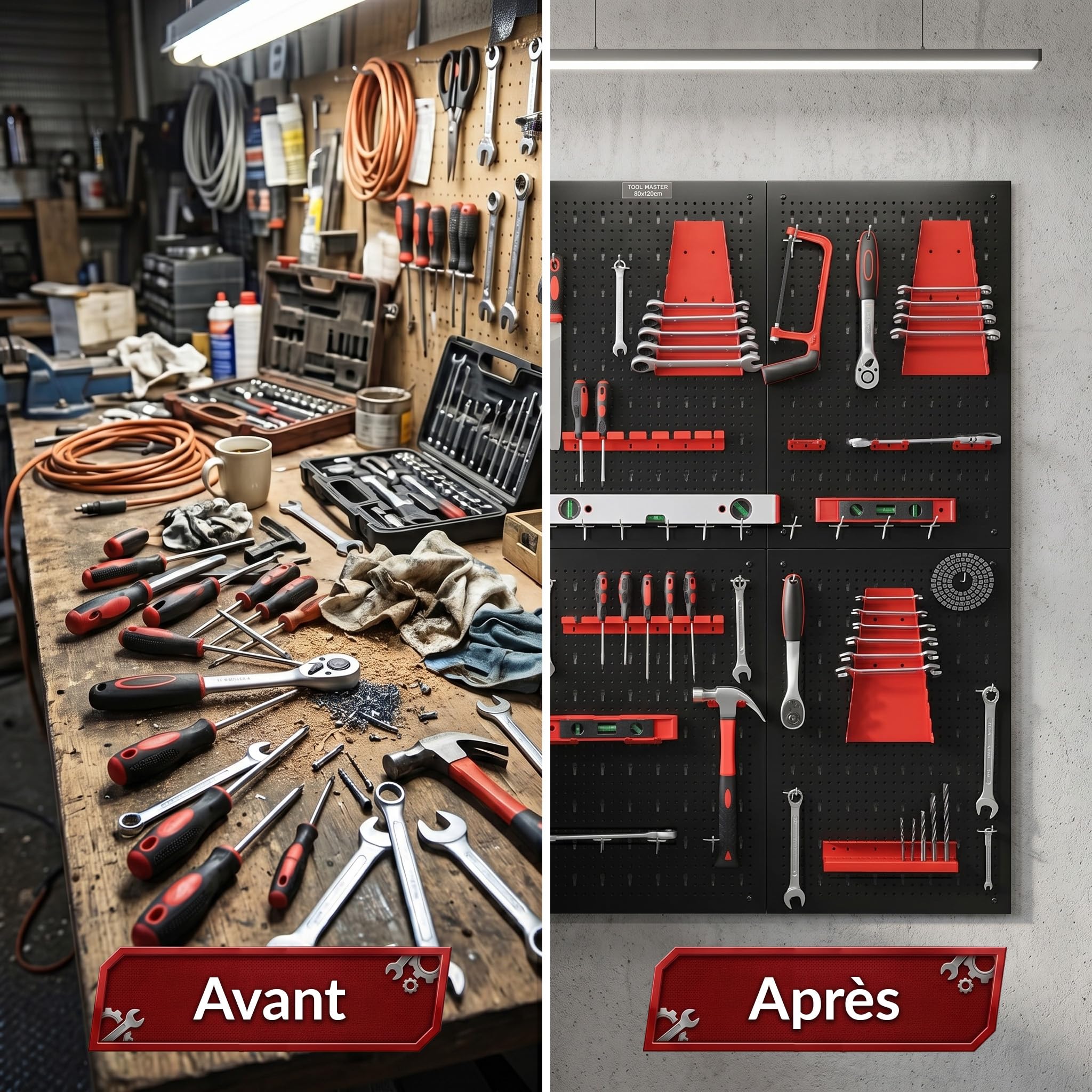 KARAT Parker - Pannello da parete per attrezzi con accessori in metallo perforato, supporto per officina e garage (nero/rosso, set di 4 pannelli)
