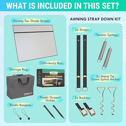 Miniatura 4 de Parasol para toldo V2.0  8 x 15 pies x 3 pulgadas  Toldo delantero para RV + kit de anclaje de metal  Bloqueador solar para toldo RV  Pantalla con