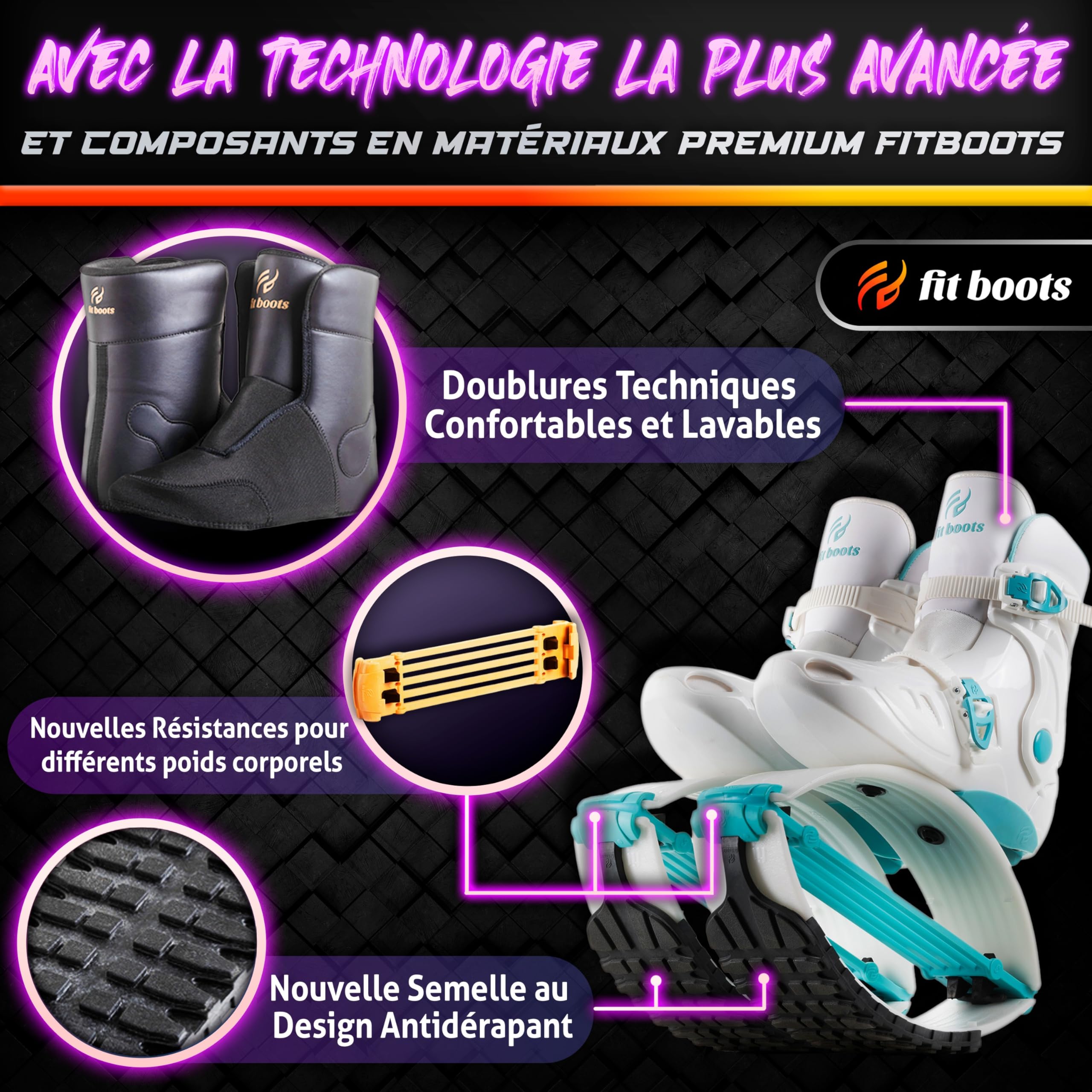 FIT BOOTS - Chaussures rebondissantes de Nouvelle Génération, Chaussures de Saut Originales de la Communauté Internationale d’Entraînement FitBoots Qui Révolutionnent Votre Fitness (Aqua)
