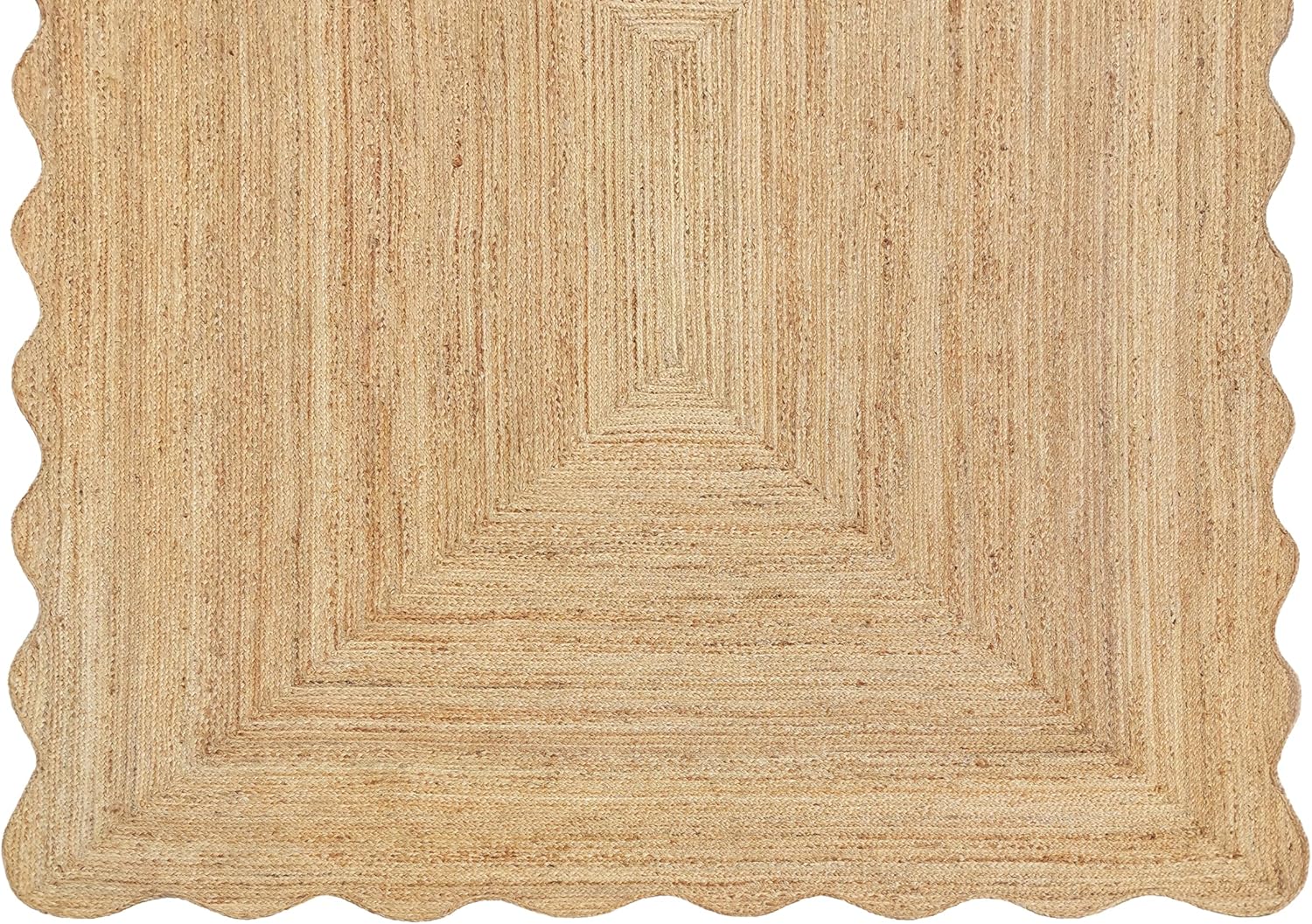 Wave Scalloped Natural Jute Boho Area Rug, Coastal Farmhouse Scallop Rug, Natural (2'x3')