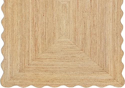 Miniatura 3 de Weaving Village Alfombra ondulada de yute natural festoneada, estilo bohemio de yute, alfombra de área trenzada, alfombra costera de granja