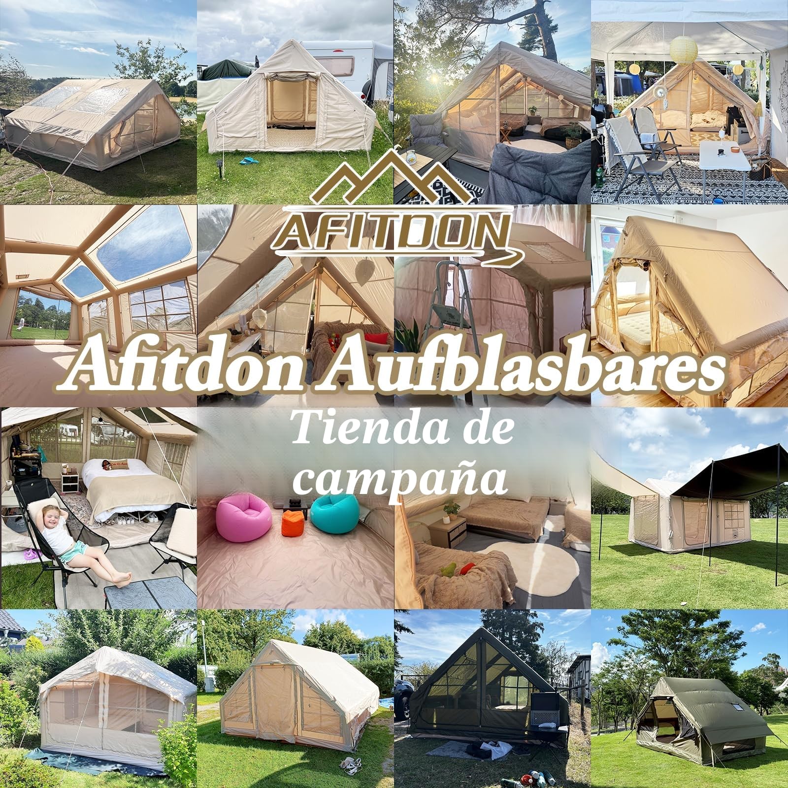 Tienda de campaña inflable con apertura de chimenea y claraboya, para exteriores, 2-10 personas, con bomba de aire, de tela Oxford impermeable, para las 4 estaciones, montaje rápido