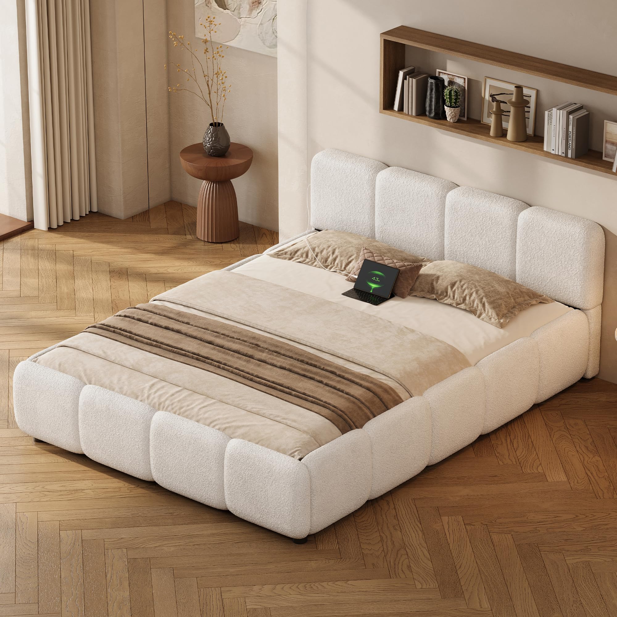 Photo 1 of FAVSH Full Size Cloud Boucle Upholstered Platform Bed Frame w/USB Ports