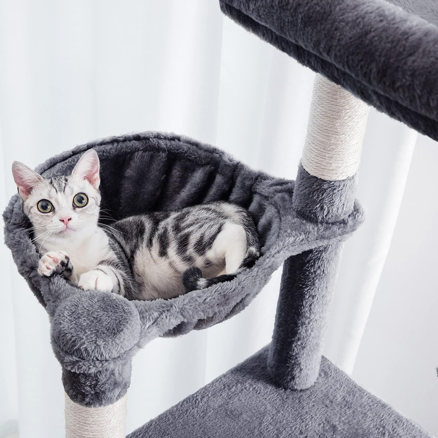 Pesofer 50.8 Inches Cat Tree Cat Tower with A Deep Basket Supported by Two Poles, A Large Top Perch for Cats Dark Gray : Pet Supplies