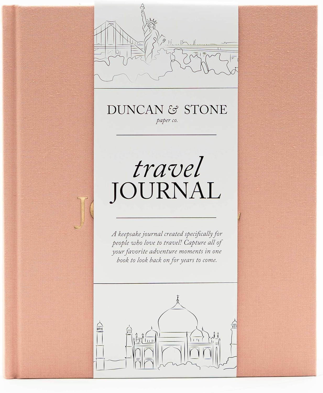 DUNCAN & STONE PAPER CO. Travel Journals - Elegant Journaling Notebook To Record All Your Travel Fun, & More - 110 Page Linen Hardcover Journal For Up To 15 Trips (Rose)