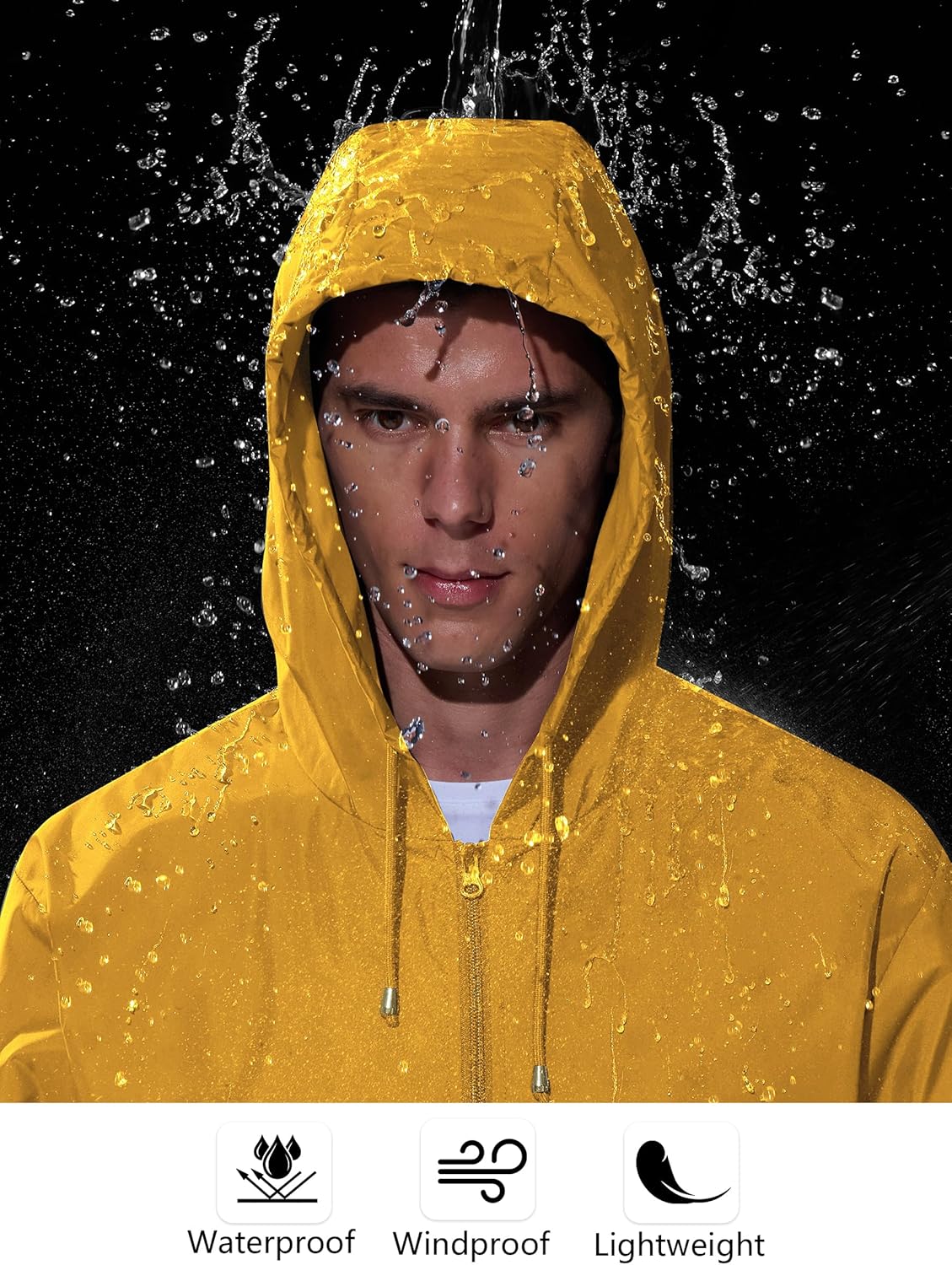 Mens Rain Jacket Raincoat Windbreaker Running Waterproof Lightweight Packable with Hood Travel Hiking Cycling - Image 4