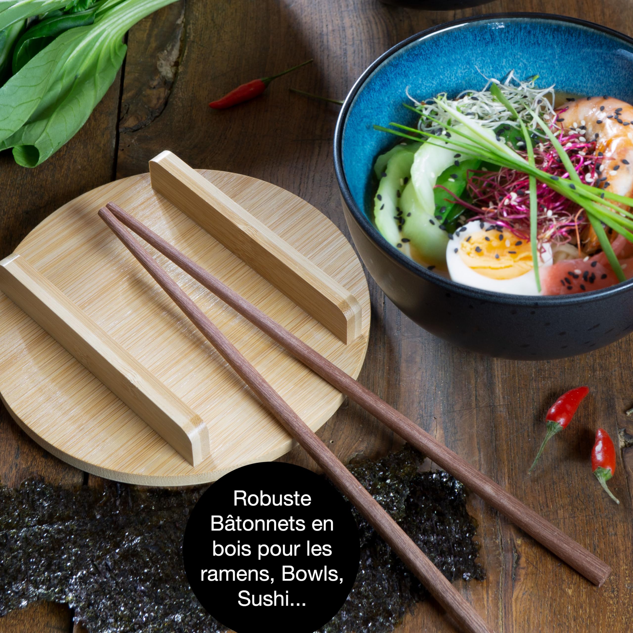 Moritz & Moritz SOLID 4x Set Ramen Bleu Réactif avec couvercle et cuillèreSet Ramen Bowl noir pour 4 personnes - Pour soupe, Pho et Sushi Bowl