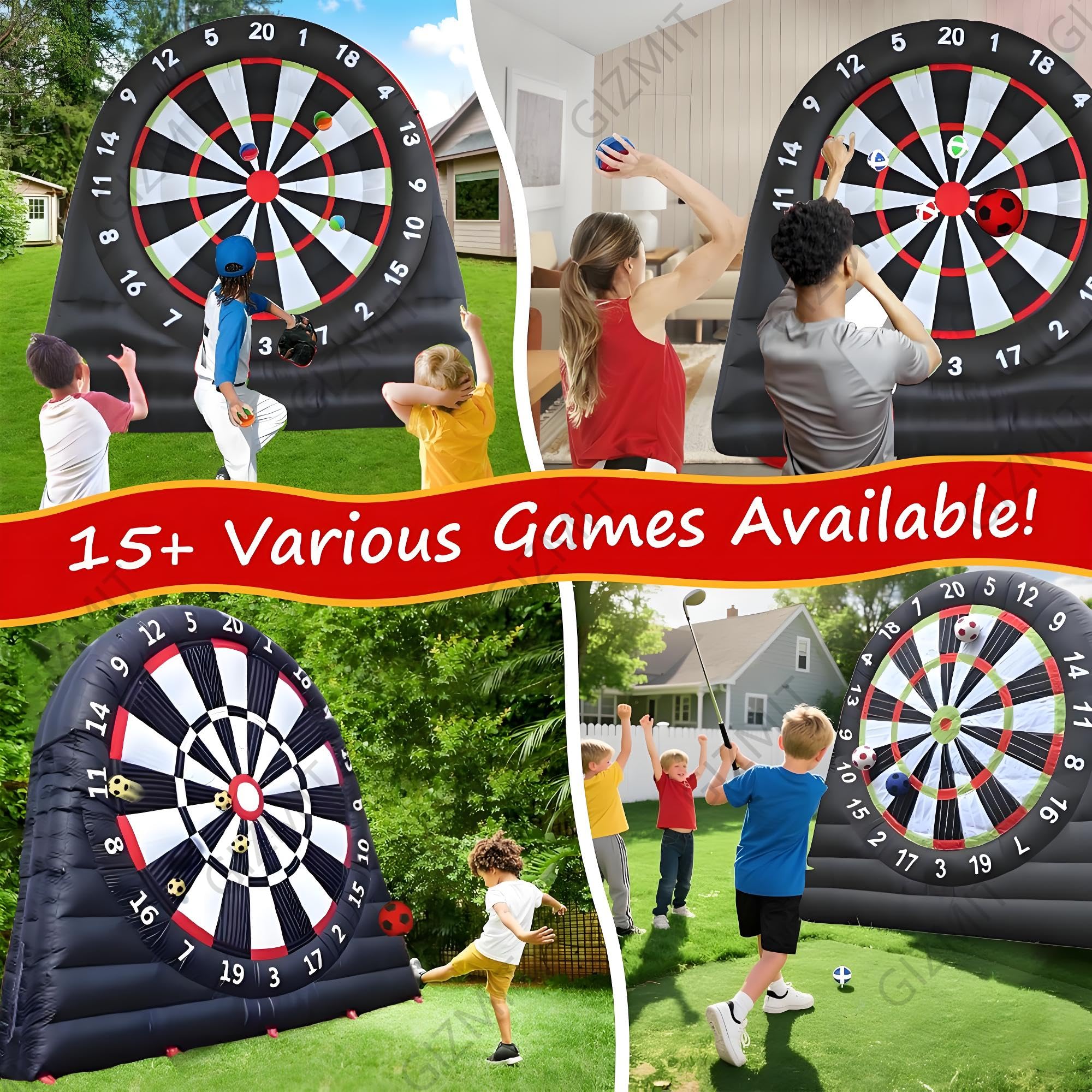Diana de fútbol Inflable Gigante para Exteriores con soplador y 8 balones de fútbol - Diana Inflable de 2,4 a 3 m de Ancho para césped y jardín A-10FT