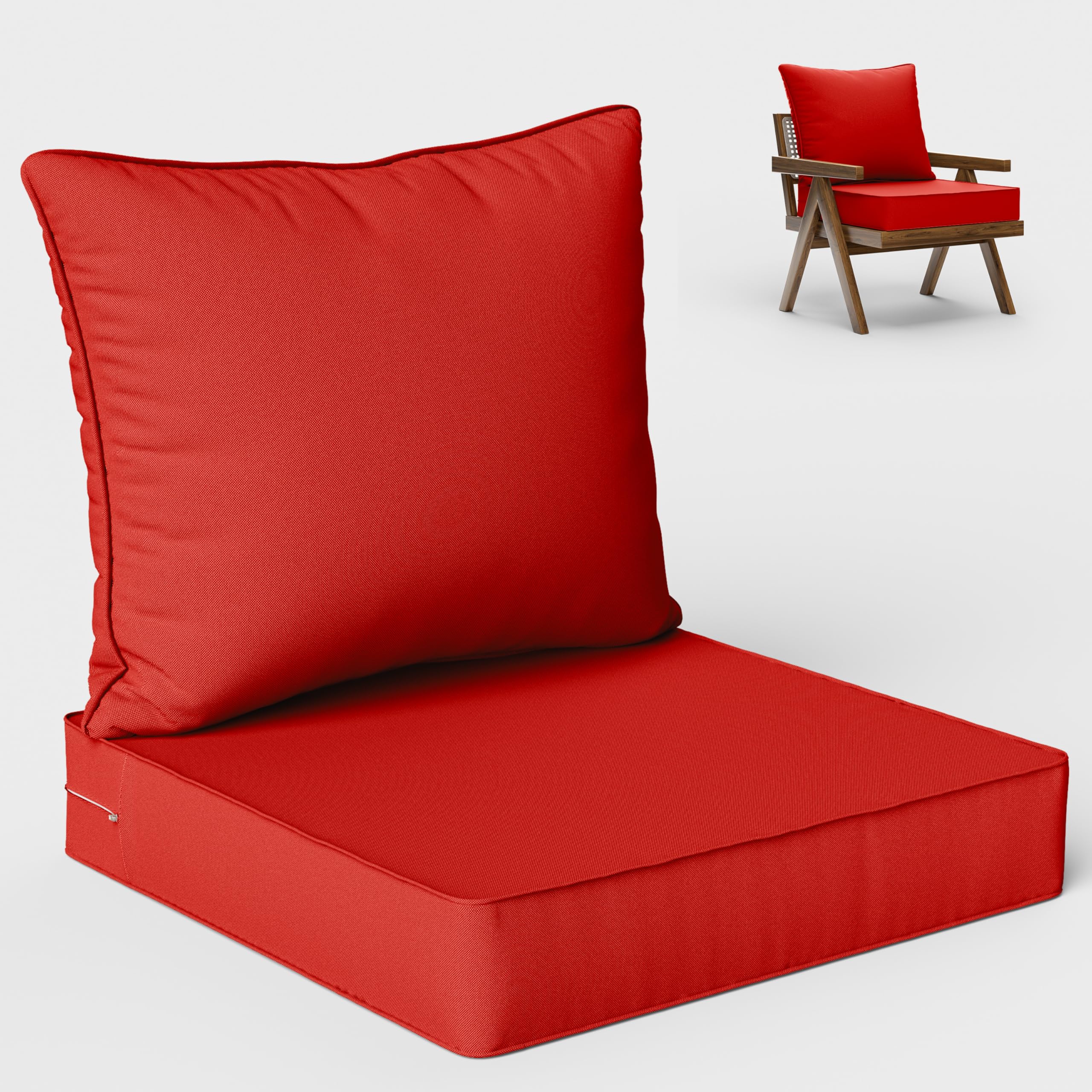 ((cover))Outdoor Seat Cushion Set 22 L X 22 W X 4 H Inch Waterproof & Fade Resistant Patio Furniture Cushions with Removable Cover with Non-Slip Pads and Straps for Sofa Chairs, Chairs