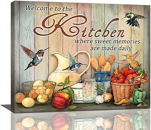 Arte de pared de cocina de granja, colibrí campestre, cuadros de cocina, decoración de pared rústica, verduras, alimentos, lienzos, carteles de