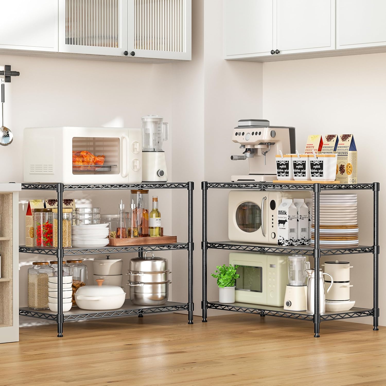 3-Tier Storage Shelves 795LBS Metal Shelving Unit, Adjustable Wire Rack Small Shelf Organizer with Shelf Liners for Kitchen Pantry Office Closet Garage 24" W x 14" D x 30.5" H Black