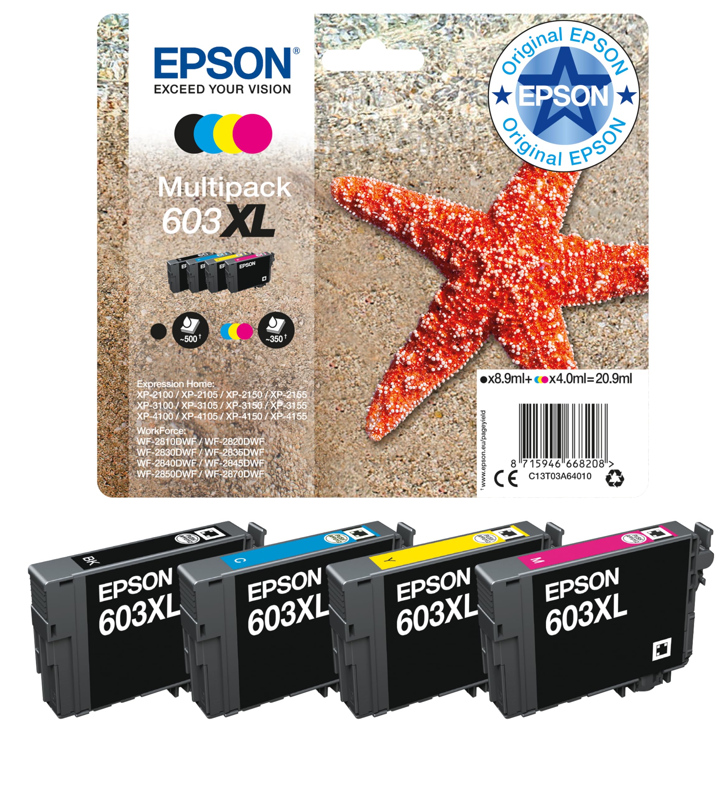 EPSON 603XL/T03A64 (Seestern) schwarz, cyan, magenta, gelb Druckerpatronen, 4er-Set