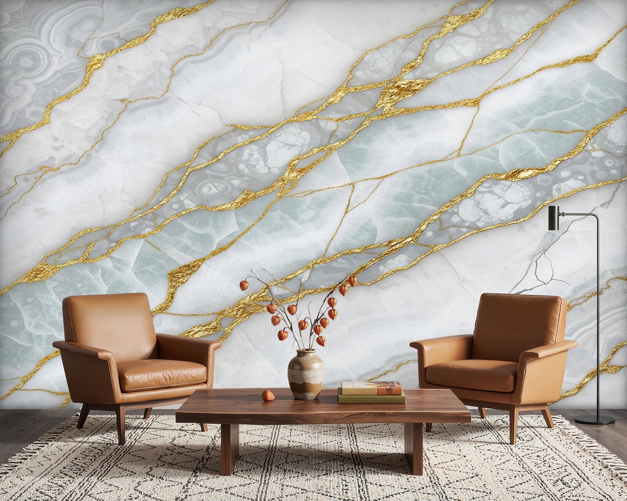 PaxGloz White and Gold Marble Photo Wallpaper, White Marble Wall Mural for Living Room & Bedroom, Non-Woven Decorative Wall Art 450x315 cm