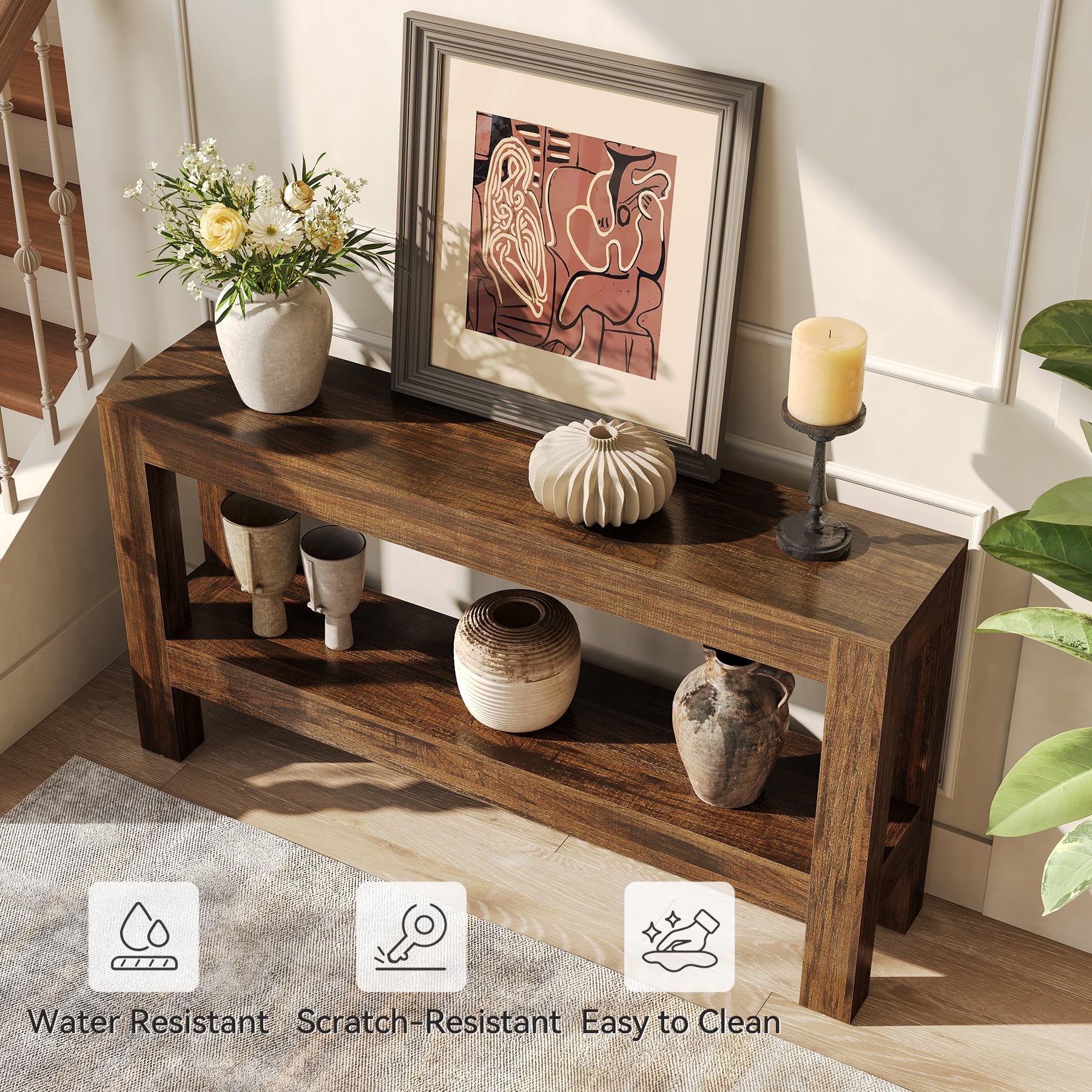 Best Console Table with Shelf Picks for 2026 2 LITTLE TREE 63-Inch Wood Entryway Table, Long Farmhouse Narrow Console Table for — product photo