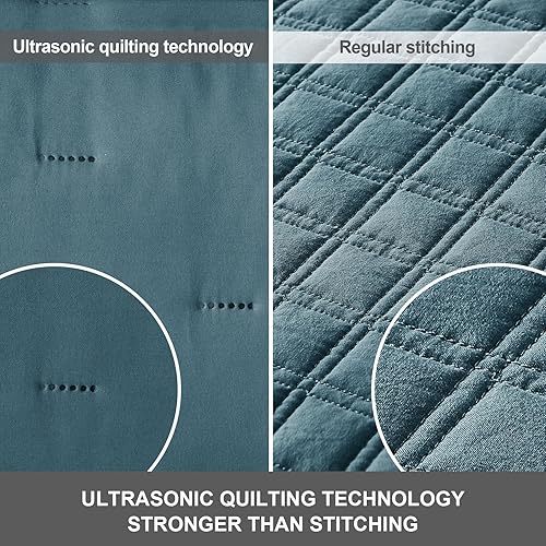 Vista 4 de Hansleep - Edredón azul tamaño individual – Colcha ultrasónica con pespuntes decorativos para todas las estaciones, juego de ropa de cama suave