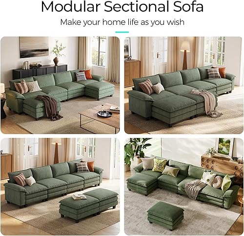 Miniatura 6 de LINSY HOME Sofá modular de 157 pulgadas, sofá modular de pana con nube para sala de estar, sofá en forma de U con otomana móvil, sofás modulares de